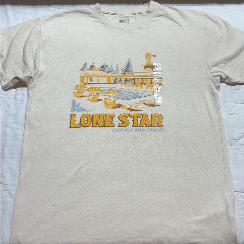 Brisco Brands Men's Large Lone Star Lodging and Cabins Retro 70s Graphic Tee